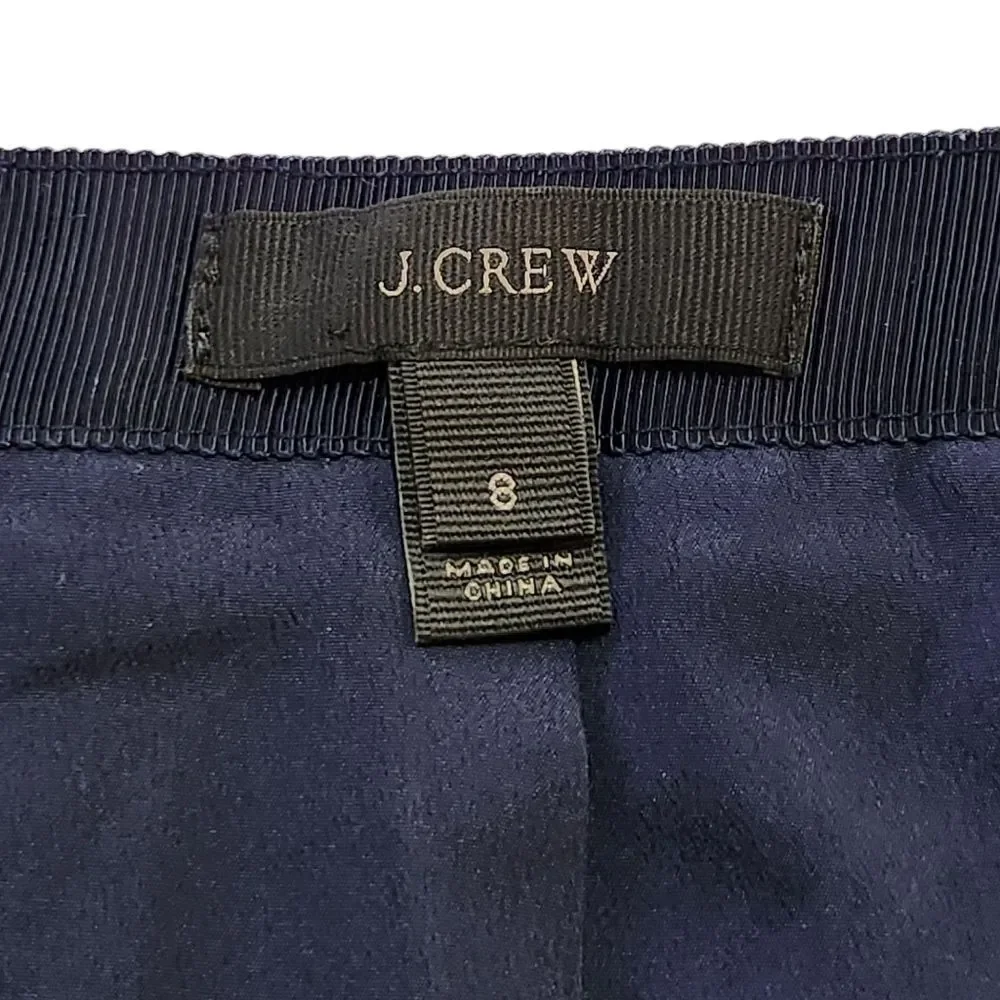 J. Crew Navy White Polka Dot Pleated Knee Length Skirt Women's 8 Preppy Academia